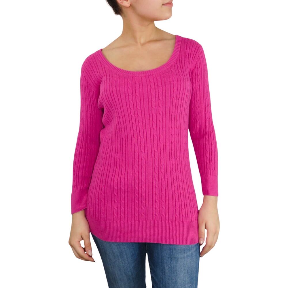 Y2k Croft & Barrow Preppy Pink Cable Knit Sweater Small Scoop Neck